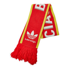 バレンシアガ × adidas アディダス サッカースカーフ マフラー 724010 レッド イエロー アクリル ウール レディース BALENCIAGA 【中古】