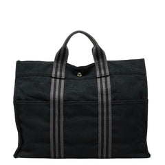 エルメス フールトゥMM トートバッグ ハンドバッグ ブラック グレー キャンバス レディース HERMES 【中古】