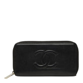 シャネル ココマーク ラウンドファスナー 長財布 ブラック キャビアスキン レディース CHANEL 【中古】
