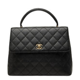 シャネル ココマーク マトラッセ ハンドバッグ トップハンドル ブラック ゴールド金具 キャビアスキン レディース CHANEL 【中古】