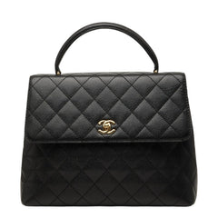 シャネル ココマーク マトラッセ ハンドバッグ トップハンドル ブラック ゴールド金具 キャビアスキン レディース CHANEL 【中古】