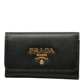 プラダ サフィアーノ 4連 キーケース 1PG004 ブラック NERO レザー レディース PRADA 【中古】