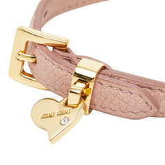 ミュウミュウ ハートチャーム ベルト ブレスレット ピンク系 レザー ラインストーン レディース MIUMIU 【中古】