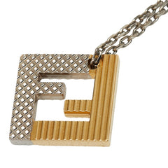 フェンディ FFロゴ スクエア チェーン ペンダント ネックレス ゴールド シルバー メタル レディース FENDI 【中古】