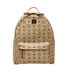 エム シー エム ヴィセトス スタッズ リュック バックパック ベージュ PVC レザー レディース MCM 【中古】