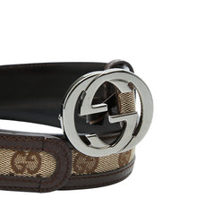 グッチ インターロッキングG GGキャンバス ロゴ バックルベルト 114874 ベージュ ブラウン キャンバス レザー レディース GUCCI 【中古】