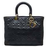 ディオール カナージュ レディディオール ラージ ハンドバッグ トートバッグ ブラック レザー レディース Dior 中古