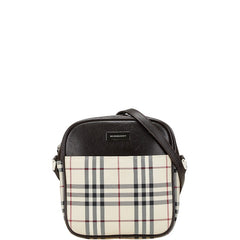 バーバリー ノバチェック 斜め掛け ショルダーバッグ ベージュ ブラウン キャンバス レザー レディース BURBERRY 【中古】
