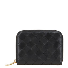 ボッテガヴェネタ イントレチャート コンパクト財布 ブラック レザー メンズ BOTTEGAVENETA 【中古】