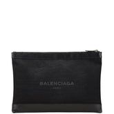 バレンシアガ ネイビー クリップ L クラッチバッグ 373840 ブラック キャンバス レザー レディース BALENCIAGA 【中古】