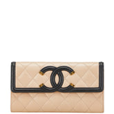 シャネル マトラッセ CCフィリグリー 長財布 ベージュ ブラック キャビアスキン レディース CHANEL 【中古】
