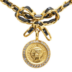 シャネル ヴィンテージ コイン リボン ラインストーン チョーカー ネックレス ゴールド メッキ レディース CHANEL 【中古】