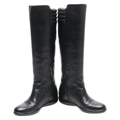 プラダ ロゴ ロングブーツ サイズ:36.5 3WZ021 ブラック レザー レディース PRADA 【中古】