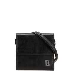バレンシアガ Bロゴ 三つ折り財布 ショルダーウォレット 580037 ブラック レザー メンズ BALENCIAGA 【中古】