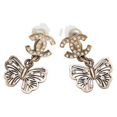 シャネル ココマーク 蝶 バタフライ スイング スタッド ピアス ゴールド メッキ ラインストーン レディース CHANEL 【中古】