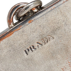 プラダ 三角ロゴプレート キーリング キーホルダー シルバー ブラック メタル レザー メンズ PRADA 【中古】