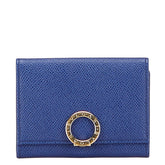 ブルガリ ロゴクリップ カードケース 名刺入れ ブルー ゴールド レザー レディース BVLGARI 【中古】