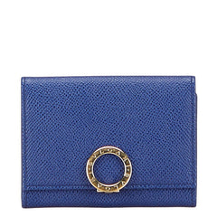 ブルガリ ロゴクリップ カードケース 名刺入れ ブルー ゴールド レザー レディース BVLGARI 【中古】