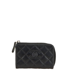 シャネル マトラッセ ココマーク L字ファスナー コインケース キーケース ブラック キャビアスキン レディース CHANEL 【中古】