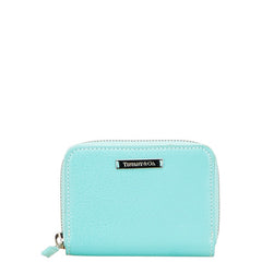 ティファニー ロゴプレート コインケース ラウンドファスナー ティファニーブルー レザー レディース TIFFANY&Co. 【中古】