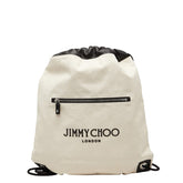 ジミーチュウ リュック バックパック ナップサック アイボリー ブラック キャンバス レザー レディース JIMMY CHOO 【中古】
