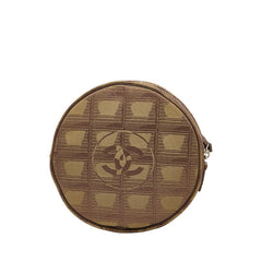シャネル ニュートラベルライン ラウンド ポーチ ブラウン カーキ キャンバス レザー レディース CHANEL 【中古】