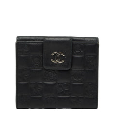 シャネル アイコン 二つ折り財布 A24212 ブラック レザー レディース CHANEL 【中古】