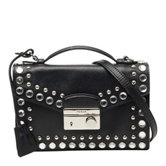 プラダ スタッズ ハンドバッグ ショルダーバッグ 2WAY ブラック サフィアーノレザー/ビジュー レディース PRADA 【中古】