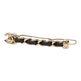 シャネル ココマーク ターンロック バレッタ ヘアアクセサリー ゴールド ブラック メッキ レザー レディース CHANEL 【中古】