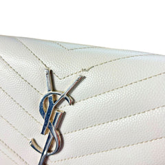 サンローラン カサンドラ Vステッチ 長財布 372264 ホワイト レザー レディース SAINT LAURENT 【中古】