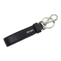 プラダ 三角ロゴプレート キーリング キーホルダー バッグチャーム ブラック サフィアーノレザー レディース PRADA 中古