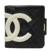 シャネル カンボンライン ココマーク がま口財布 ガマ口 二つ折り財布 ピンク ブラック レザー レディース CHANEL 中古