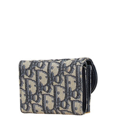 ディオール オブリーク サドル 三つ折り財布 ネイビー ベージュ キャンバス レザー レディース Dior 【中古】