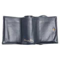 ディオール オブリーク サドル 三つ折り財布 ネイビー ベージュ キャンバス レザー レディース Dior 【中古】