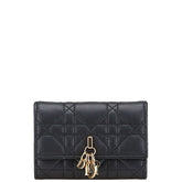 ディオール レディディオール カナージュ 二つ折り財布 ブラック レザー レディース Dior 【中古】