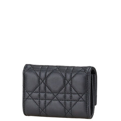 ディオール レディディオール カナージュ 二つ折り財布 ブラック レザー レディース Dior 【中古】