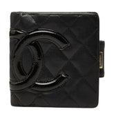 シャネル カンボン 二つ折り財布 ブラック レザー レディース CHANEL 中古