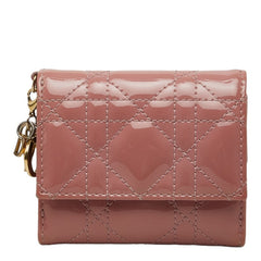 ディオール レディディオール ロータスウォレット 三つ折り財布 ピンク パテントレザー レディース Dior 中古