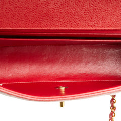 シャネル ダイアナ25 マトラッセ ココマーク チェーン ショルダーバッグ レッド キャビアスキン レディース CHANEL 【中古】