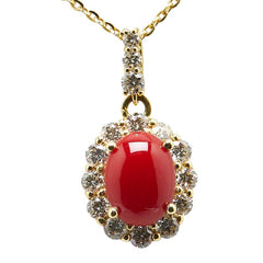 ノーブランド K18YG イエローゴールド 珊瑚 ダイヤモンド0.48ct ペンダントネックレス レディース no brand 【中古】