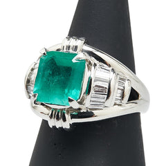 ノーブランド グリーン Pt900 プラチナ エメラルド3.04ct ダイヤ1.03ct リング 指輪 レディース no brand 12号 【中古】
