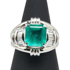 ノーブランド グリーン Pt900 プラチナ エメラルド3.04ct ダイヤ1.03ct リング 指輪 レディース no brand 12号 【中古】