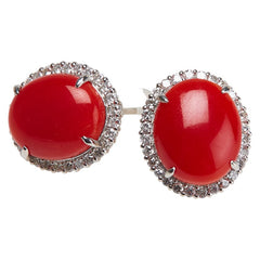 Pt900 プラチナ 珊瑚7.78ct ダイヤ0.48ct スタッドピアス レディース 【中古】