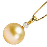 K18YG イエローゴールド ゴールデンパール 真珠13.0mm ダイヤ0.20ct ネックレス レディース 【中古】