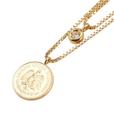 ノーブランド K18YG イエローゴールド ダイヤ0.05ct TOEI CROWN トーエイクラウン コイン ベネチアンチェーン ネックレス レディース no brand 【中古】