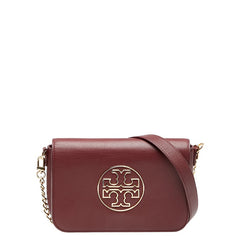 トリーバーチ ロゴ チェーン ショルダーバッグ ワインレッド レザー レディース Tory Burch 【中古】
