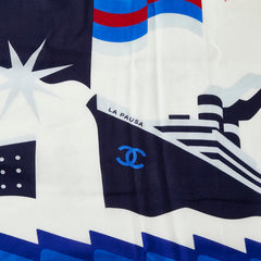 シャネル クルーズコレクション LA PAUSA 豪華客船 大判ストール パレオ ホワイト ネイビー マルチカラー シルク コットン レディース CHANEL 【中古】