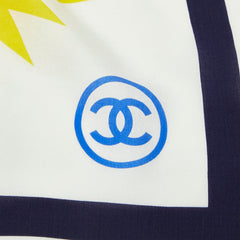 シャネル クルーズコレクション LA PAUSA 豪華客船 大判ストール パレオ ホワイト ネイビー マルチカラー シルク コットン レディース CHANEL 【中古】