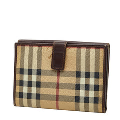 バーバリー ノバチェック Wホック 財布 ベージュ ブラウン PVC レザー レディース BURBERRY 【中古】