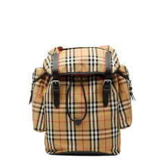 バーバリー ノバチェック リュック バックパック ベージュ ブラック レッド キャンバス レザー レディース BURBERRY 【中古】